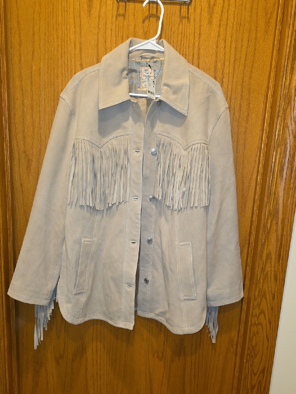 Free People Light Taupe Fringe Suede Jacket